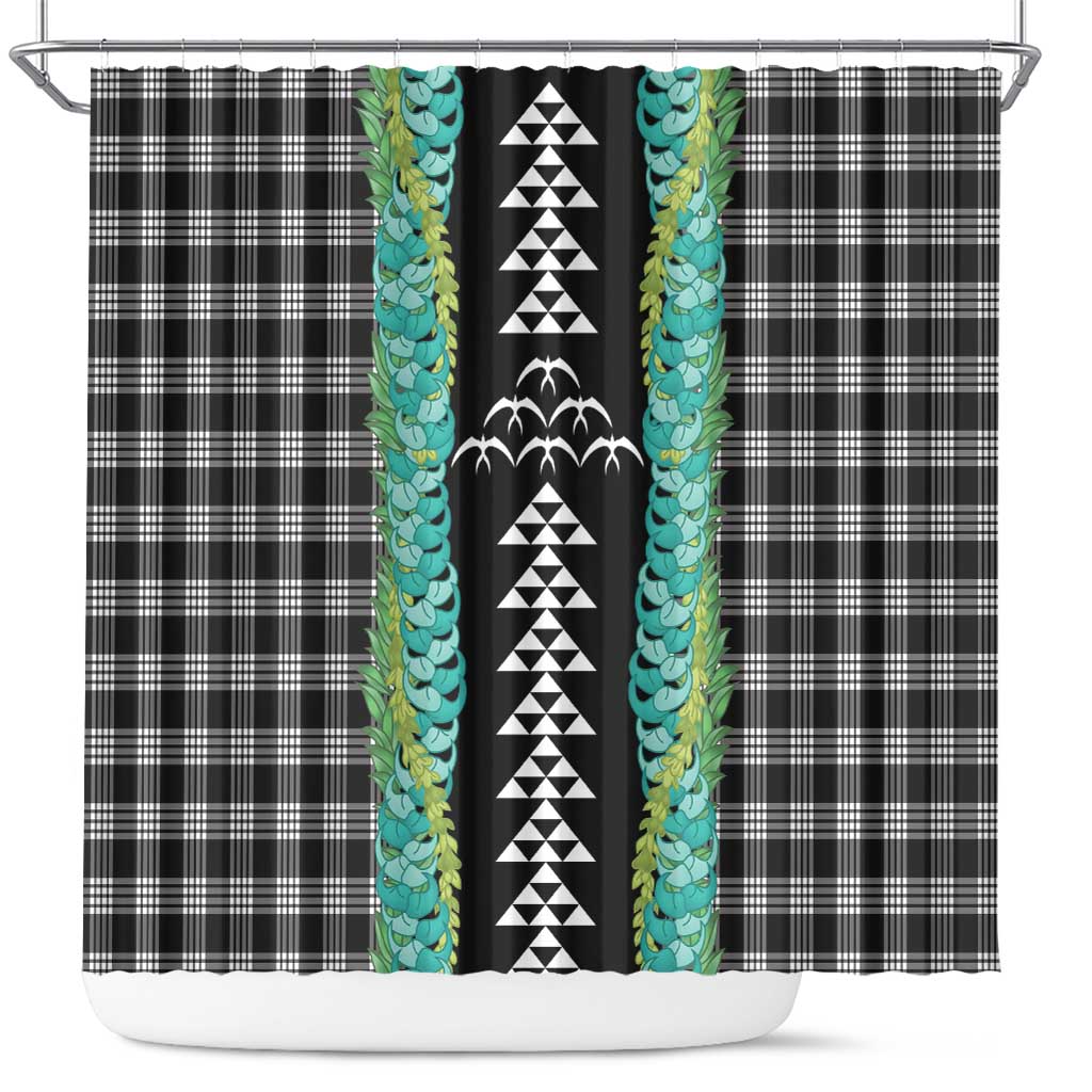 Black Palaka Hawaii Iwa Bird Shower Curtain Hawaiian Kakau Jade Vine Lei LT14 Black - Polynesian Pride
