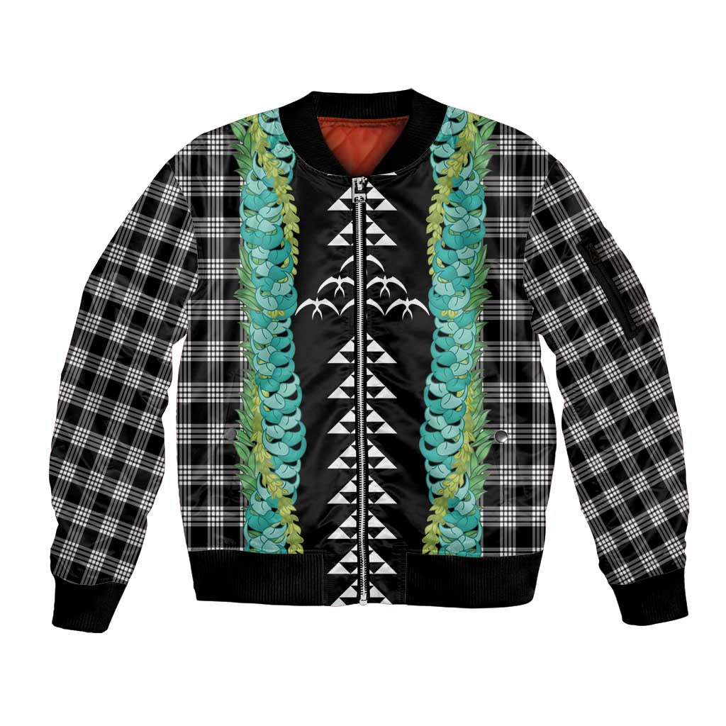 Black Palaka Hawaii Iwa Bird Sleeve Zip Bomber Jacket Hawaiian Kakau Jade Vine Lei LT14 Unisex Black - Polynesian Pride