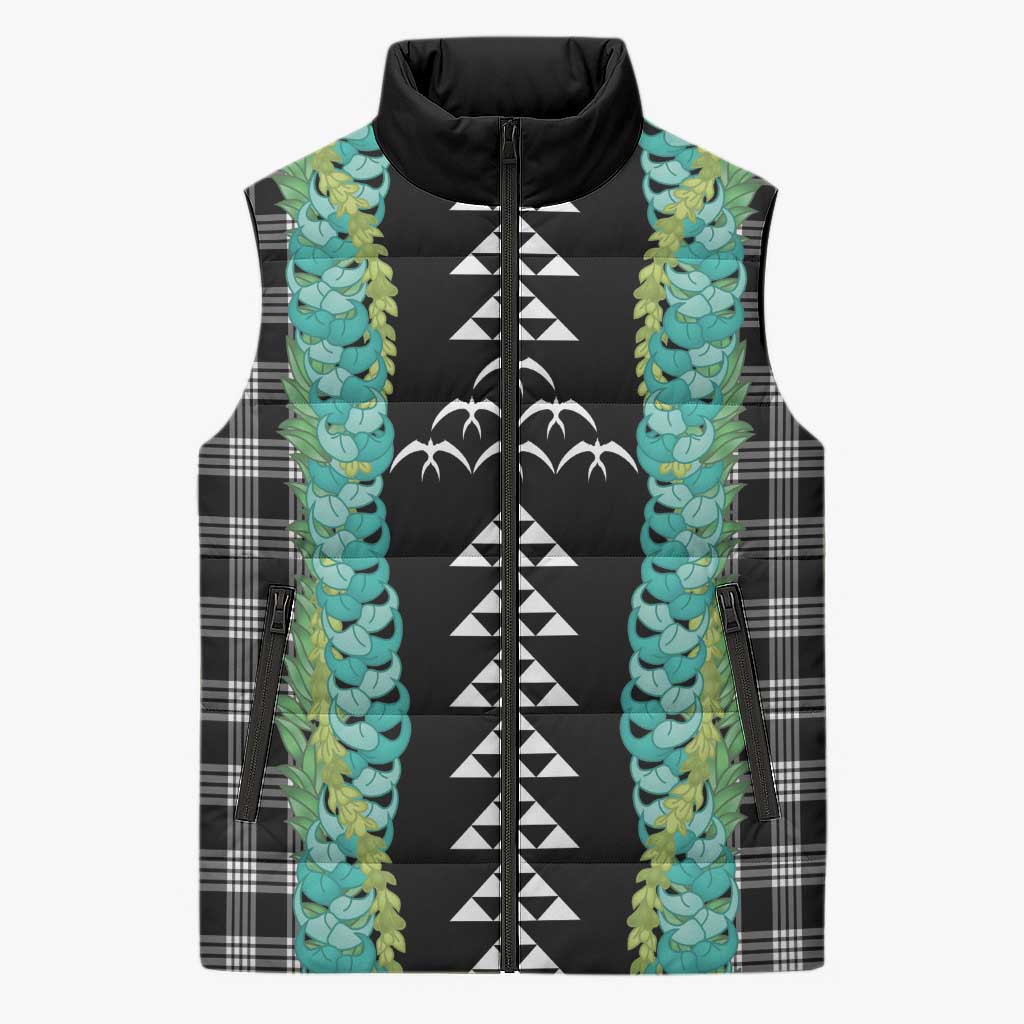 Black Palaka Hawaii Iwa Bird Sleeveless Puffer Jacket Hawaiian Kakau Jade Vine Lei LT14 Unisex Black - Polynesian Pride