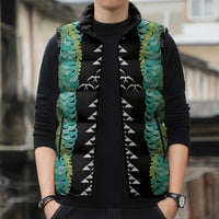Black Palaka Hawaii Iwa Bird Sleeveless Puffer Jacket Hawaiian Kakau Jade Vine Lei - Polynesian Pride