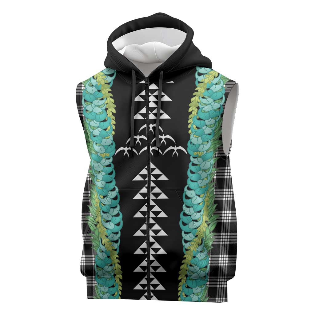 Black Palaka Hawaii Iwa Bird Sleeveless Zip Hoodie Hawaiian Kakau Jade Vine Lei LT14 Black - Polynesian Pride