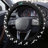 Black Palaka Hawaii Iwa Bird Steering Wheel Cover Hawaiian Kakau Jade Vine Lei - Polynesian Pride