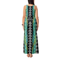 Black Palaka Hawaii Iwa Bird Tank Maxi Dress Hawaiian Kakau Jade Vine Lei - Polynesian Pride