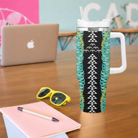 Black Palaka Hawaii Iwa Bird Tumbler With Handle Hawaiian Kakau Jade Vine Lei - Polynesian Pride