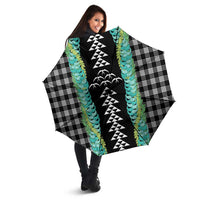 Black Palaka Hawaii Iwa Bird Umbrella Hawaiian Kakau Jade Vine Lei - Polynesian Pride