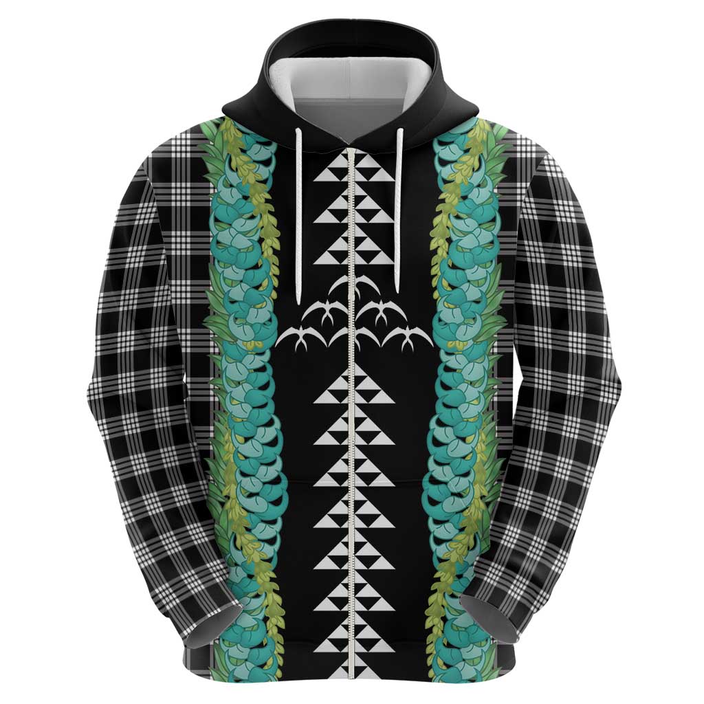 Black Palaka Hawaii Iwa Bird Zip Hoodie Hawaiian Kakau Jade Vine Lei - Polynesian Pride