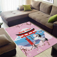 Japanese Torii Gate Cranes Personalised Area Rug Fuji Mount Sakura Seigaiha Pattern