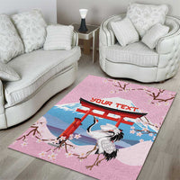 Japanese Torii Gate Cranes Personalised Area Rug Fuji Mount Sakura Seigaiha Pattern