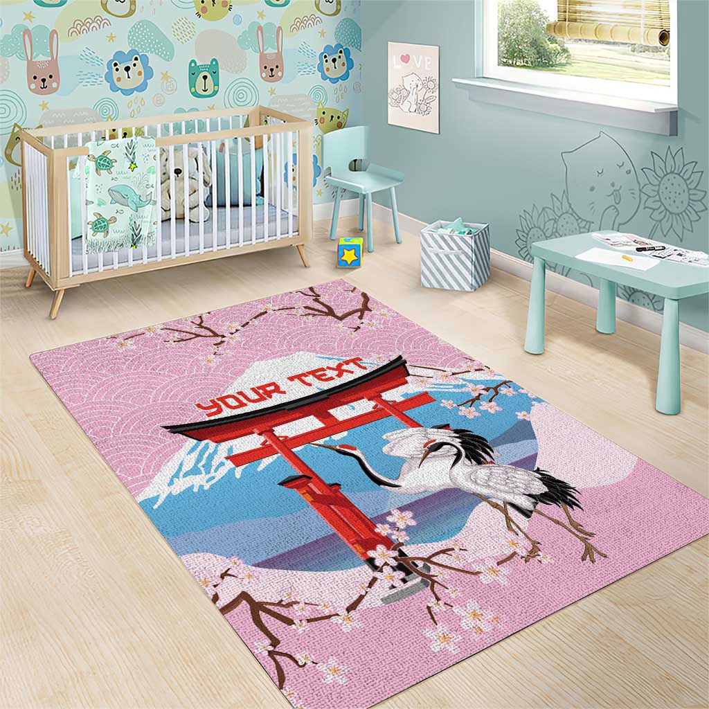 Japanese Torii Gate Cranes Personalised Area Rug Fuji Mount Sakura Seigaiha Pattern