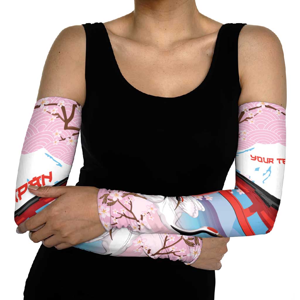 Japanese Torii Gate Cranes Personalised Arm Sleeves Fuji Mount Sakura Seigaiha Pattern