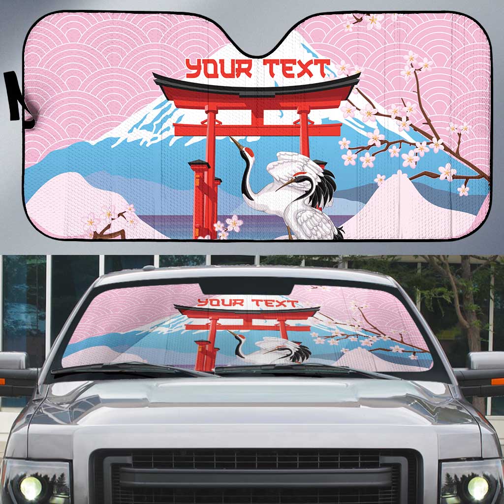 Japanese Torii Gate Cranes Personalised Auto Sun Shade Fuji Mount Sakura Seigaiha Pattern