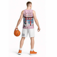 Japanese Torii Gate Cranes Personalised Basketball Jersey Fuji Mount Sakura Seigaiha Pattern