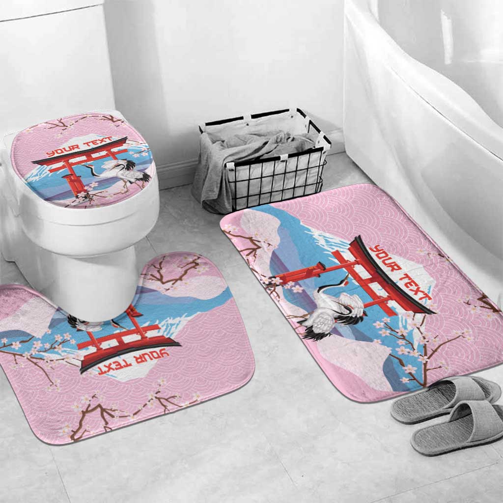 Japanese Torii Gate Cranes Personalised Bathroom Set Fuji Mount Sakura Seigaiha Pattern