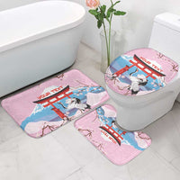 Japanese Torii Gate Cranes Personalised Bathroom Set Fuji Mount Sakura Seigaiha Pattern