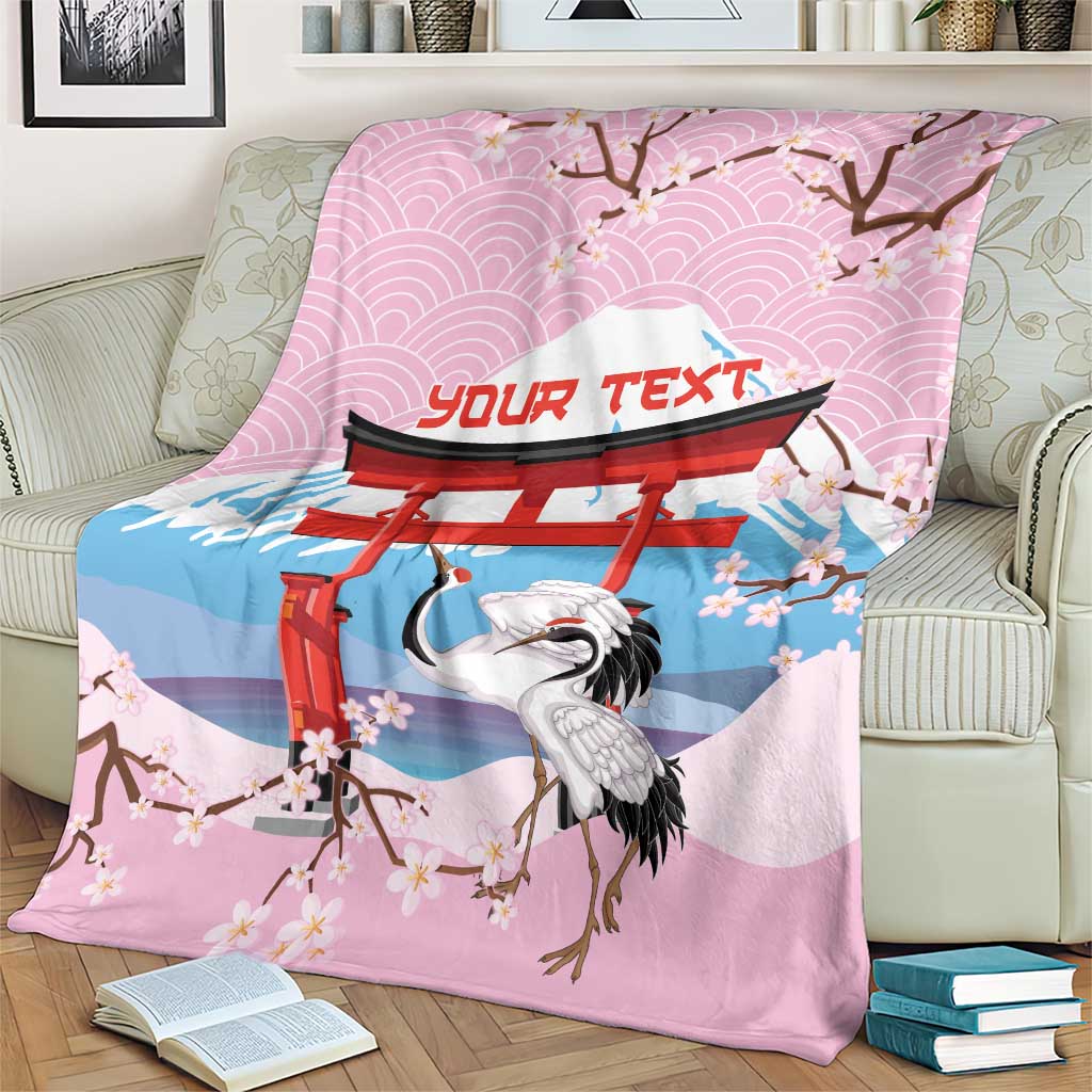 Japanese Torii Gate Cranes Personalised Blanket Fuji Mount Sakura Seigaiha Pattern