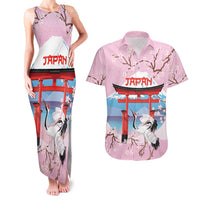 Japanese Torii Gate Cranes Personalised Couples Matching Tank Maxi Dress and Hawaiian Shirt Fuji Mount Sakura Seigaiha Pattern