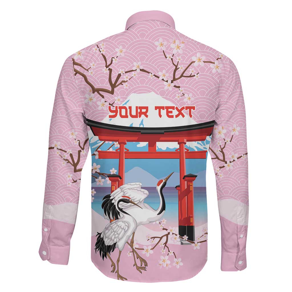 Japanese Torii Gate Cranes Personalised Family Matching Off The Shoulder Long Sleeve Dress and Hawaiian Shirt Fuji Mount Sakura Seigaiha Pattern
