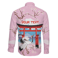 Japanese Torii Gate Cranes Personalised Family Matching Off The Shoulder Long Sleeve Dress and Hawaiian Shirt Fuji Mount Sakura Seigaiha Pattern