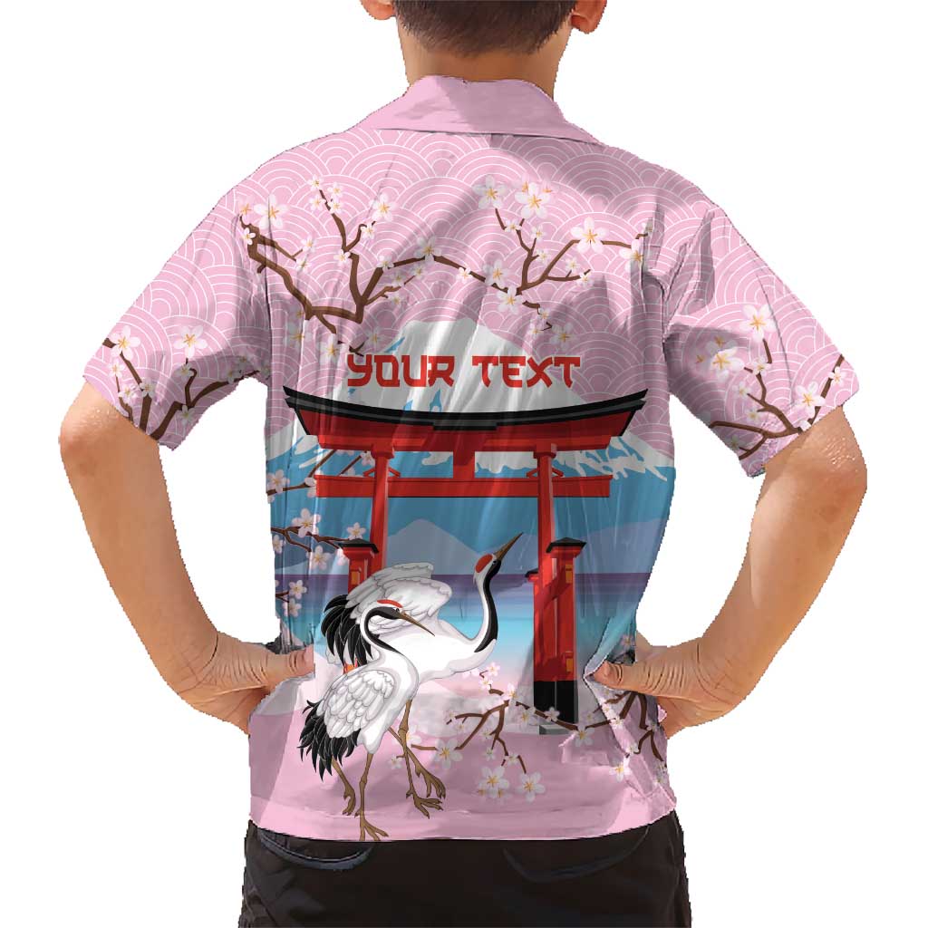 Japanese Torii Gate Cranes Personalised Family Matching Off Shoulder Maxi Dress and Hawaiian Shirt Fuji Mount Sakura Seigaiha Pattern