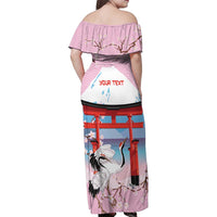 Japanese Torii Gate Cranes Personalised Family Matching Off Shoulder Maxi Dress and Hawaiian Shirt Fuji Mount Sakura Seigaiha Pattern