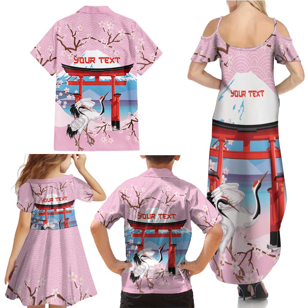 Japanese Torii Gate Cranes Personalised Family Matching Summer Maxi Dress and Hawaiian Shirt Fuji Mount Sakura Seigaiha Pattern