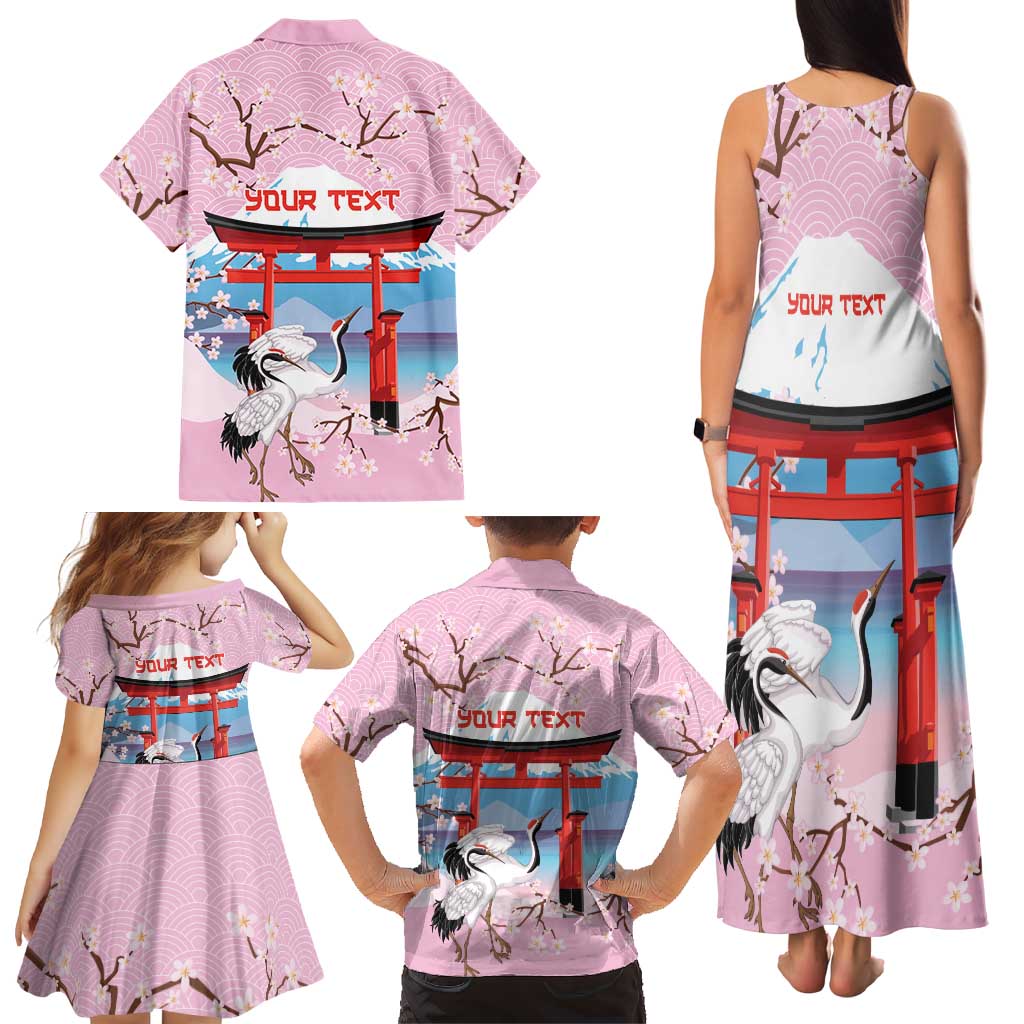 Japanese Torii Gate Cranes Personalised Family Matching Tank Maxi Dress and Hawaiian Shirt Fuji Mount Sakura Seigaiha Pattern