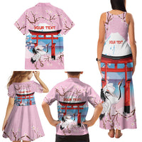 Japanese Torii Gate Cranes Personalised Family Matching Tank Maxi Dress and Hawaiian Shirt Fuji Mount Sakura Seigaiha Pattern