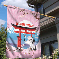 Japanese Torii Gate Cranes Personalised Garden Flag Fuji Mount Sakura Seigaiha Pattern