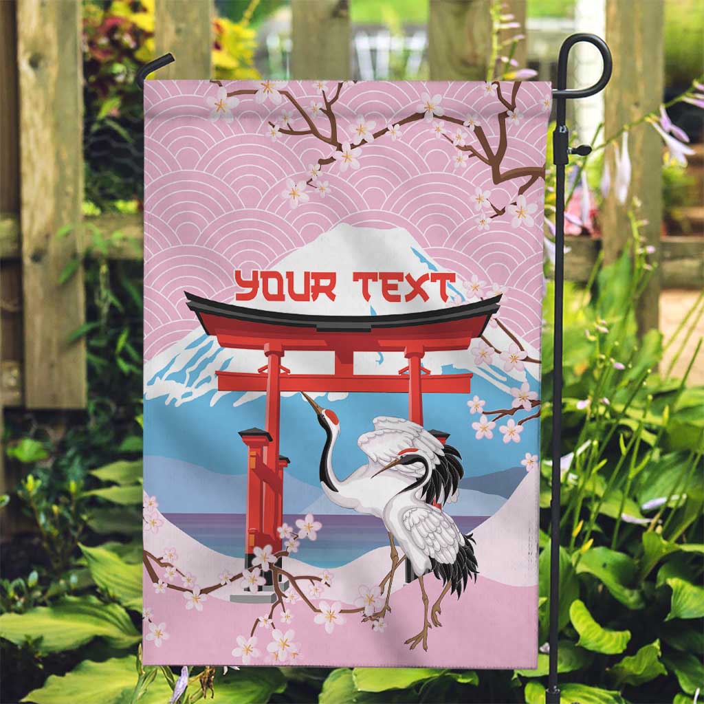 Japanese Torii Gate Cranes Personalised Garden Flag Fuji Mount Sakura Seigaiha Pattern