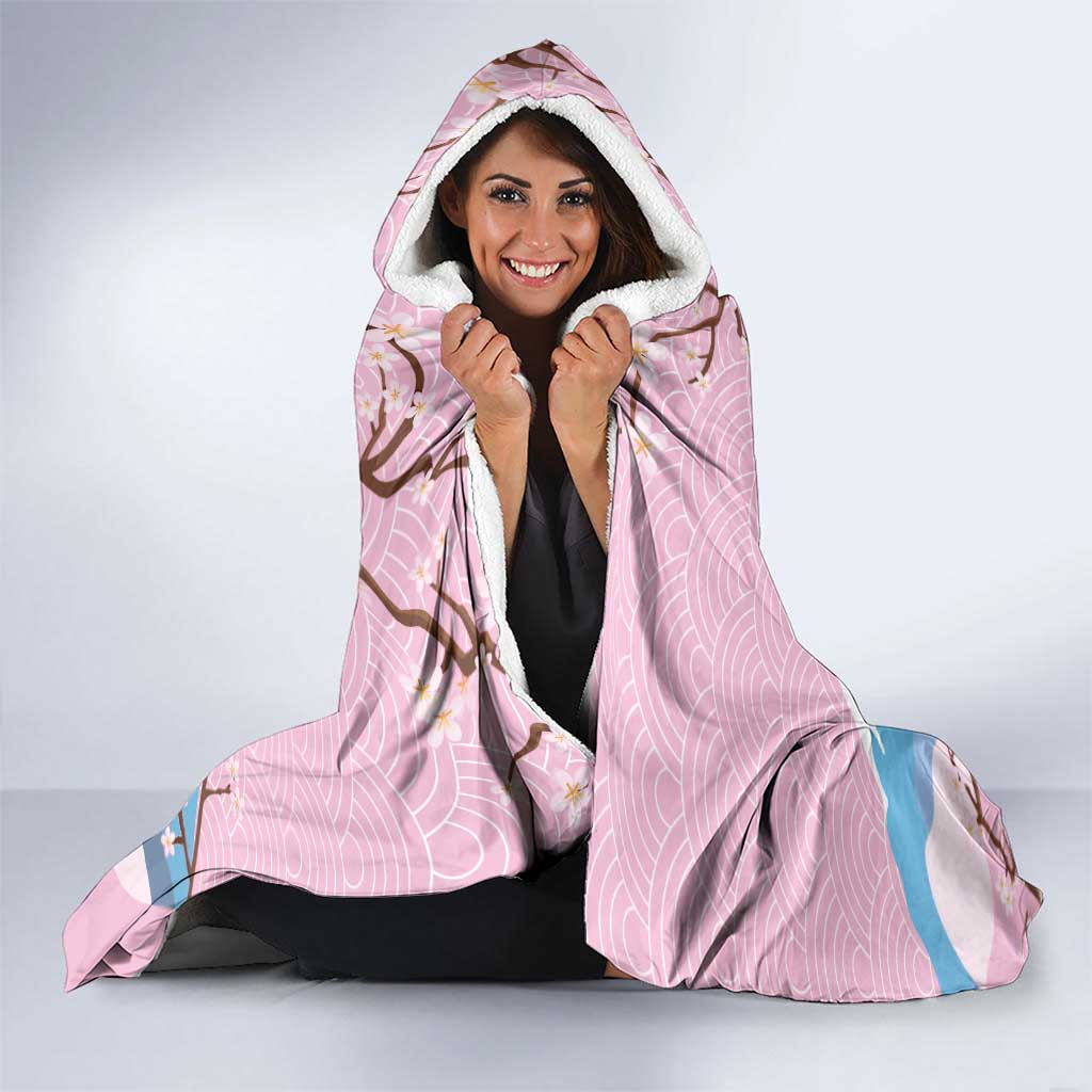 Japanese Torii Gate Cranes Personalised Hooded Blanket Fuji Mount Sakura Seigaiha Pattern