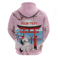 Japanese Torii Gate Cranes Personalised Hoodie Fuji Mount Sakura Seigaiha Pattern