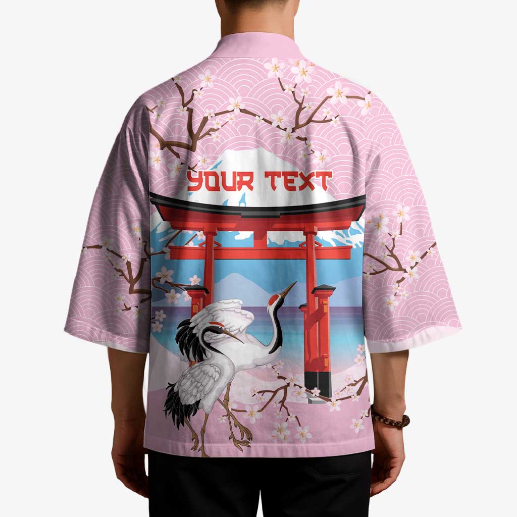 Japanese Torii Gate Cranes Personalised Kimono Fuji Mount Sakura Seigaiha Pattern