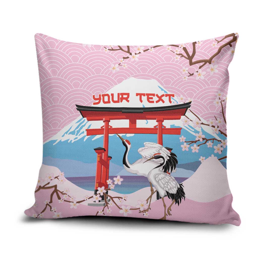 Japanese Torii Gate Cranes Personalised Pillow Cover Fuji Mount Sakura Seigaiha Pattern