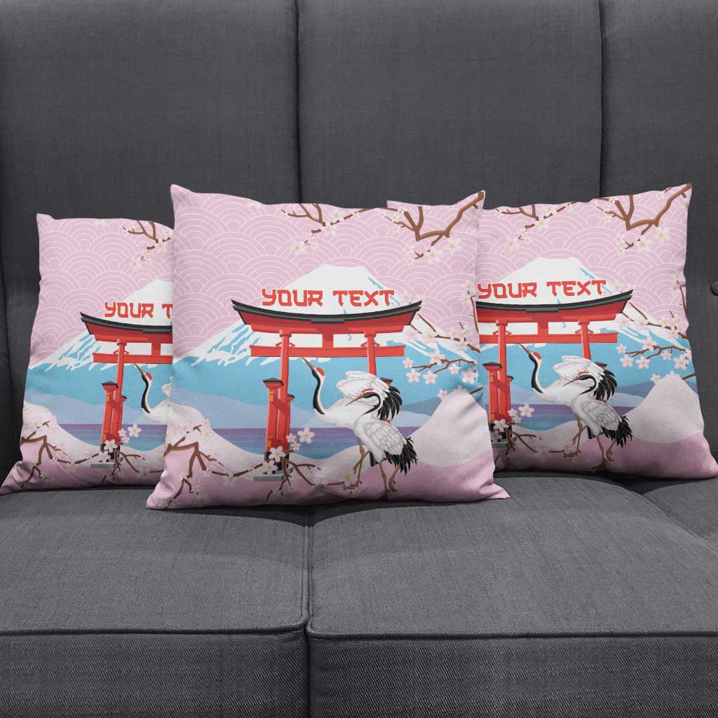 Japanese Torii Gate Cranes Personalised Pillow Cover Fuji Mount Sakura Seigaiha Pattern