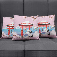 Japanese Torii Gate Cranes Personalised Pillow Cover Fuji Mount Sakura Seigaiha Pattern