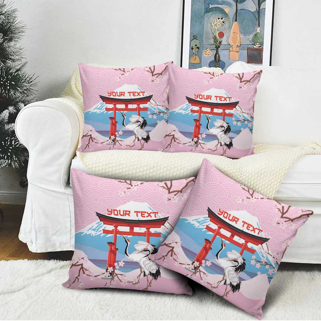 Japanese Torii Gate Cranes Personalised Pillow Cover Fuji Mount Sakura Seigaiha Pattern