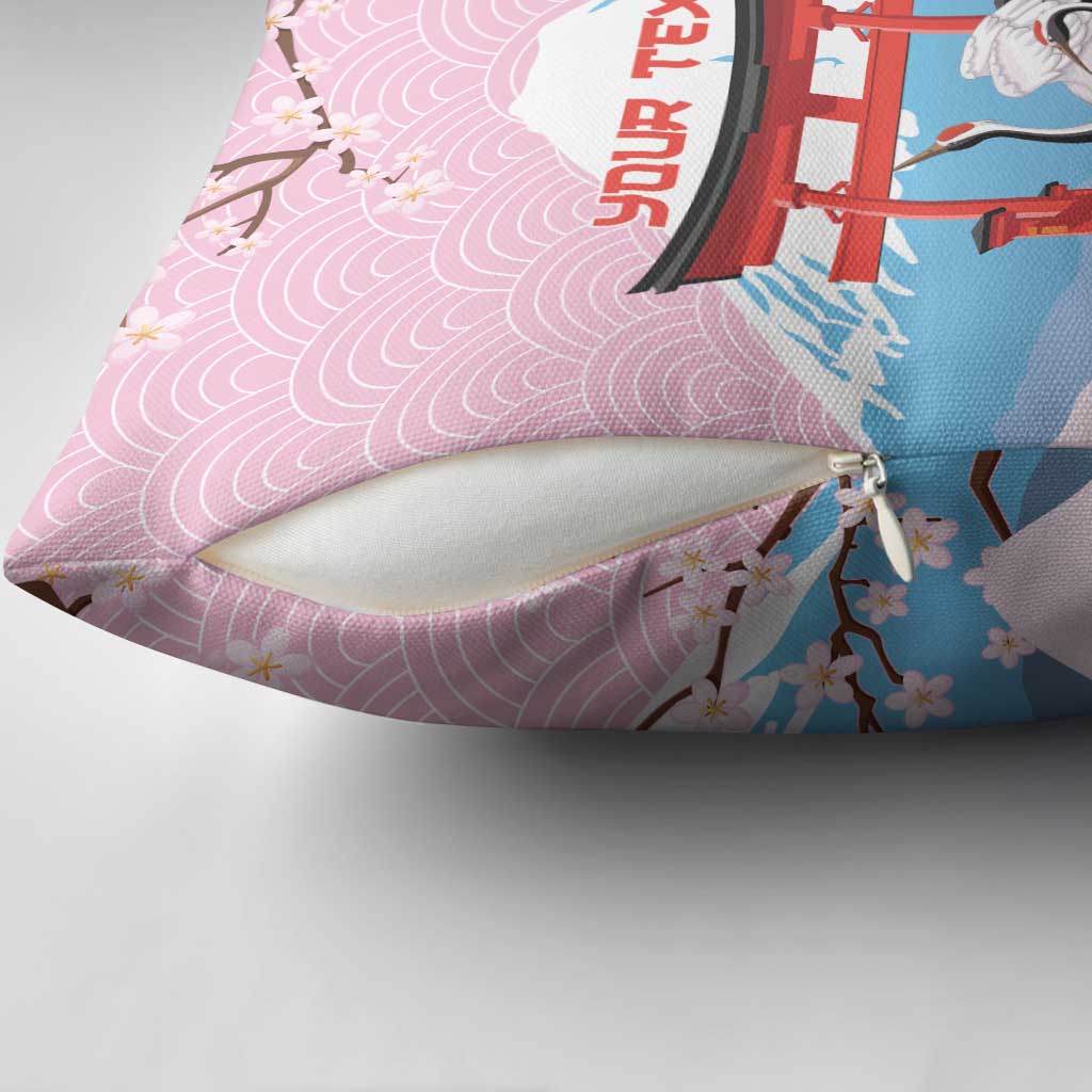 Japanese Torii Gate Cranes Personalised Pillow Cover Fuji Mount Sakura Seigaiha Pattern