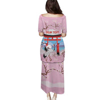 Japanese Torii Gate Cranes Personalised Puletasi Fuji Mount Sakura Seigaiha Pattern