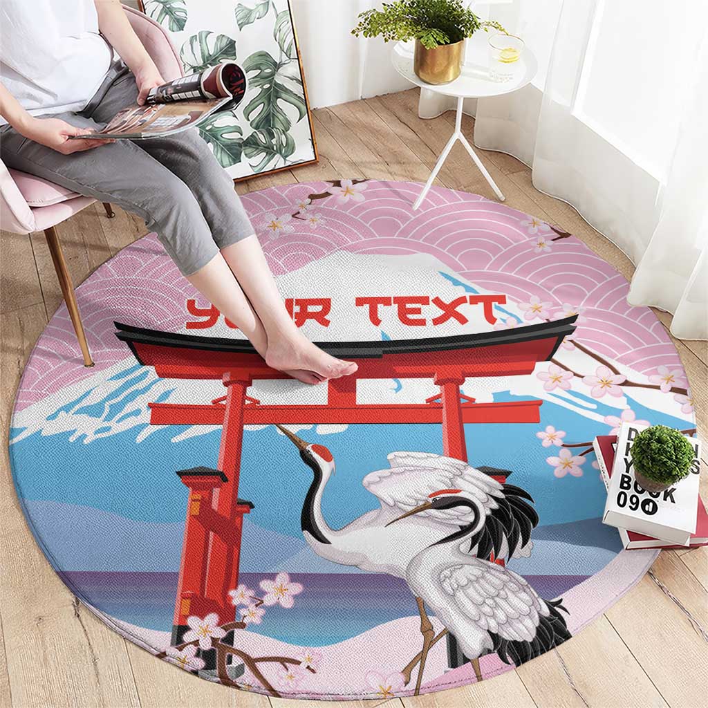 Japanese Torii Gate Cranes Personalised Round Carpet Fuji Mount Sakura Seigaiha Pattern