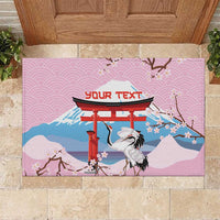 Japanese Torii Gate Cranes Personalised Rubber Doormat Fuji Mount Sakura Seigaiha Pattern