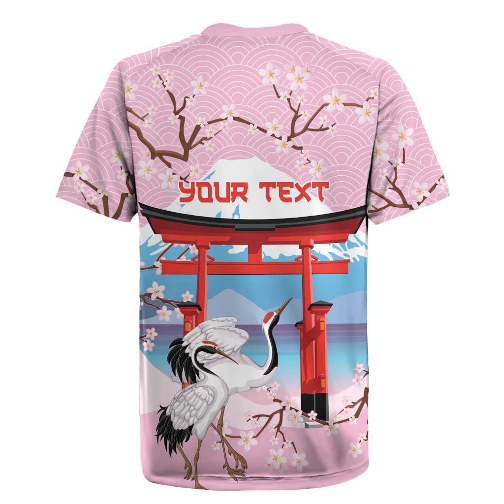 Japanese Torii Gate Cranes Personalised Rugby Jersey Fuji Mount Sakura Seigaiha Pattern