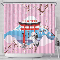 Japanese Torii Gate Cranes Personalised Shower Curtain Fuji Mount Sakura Seigaiha Pattern