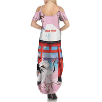 Japanese Torii Gate Cranes Personalised Summer Maxi Dress Fuji Mount Sakura Seigaiha Pattern
