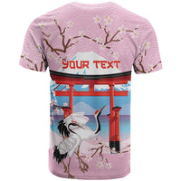 Japanese Torii Gate Cranes Personalised T Shirt Fuji Mount Sakura Seigaiha Pattern