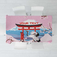 Japanese Torii Gate Cranes Personalised Tablecloth Fuji Mount Sakura Seigaiha Pattern
