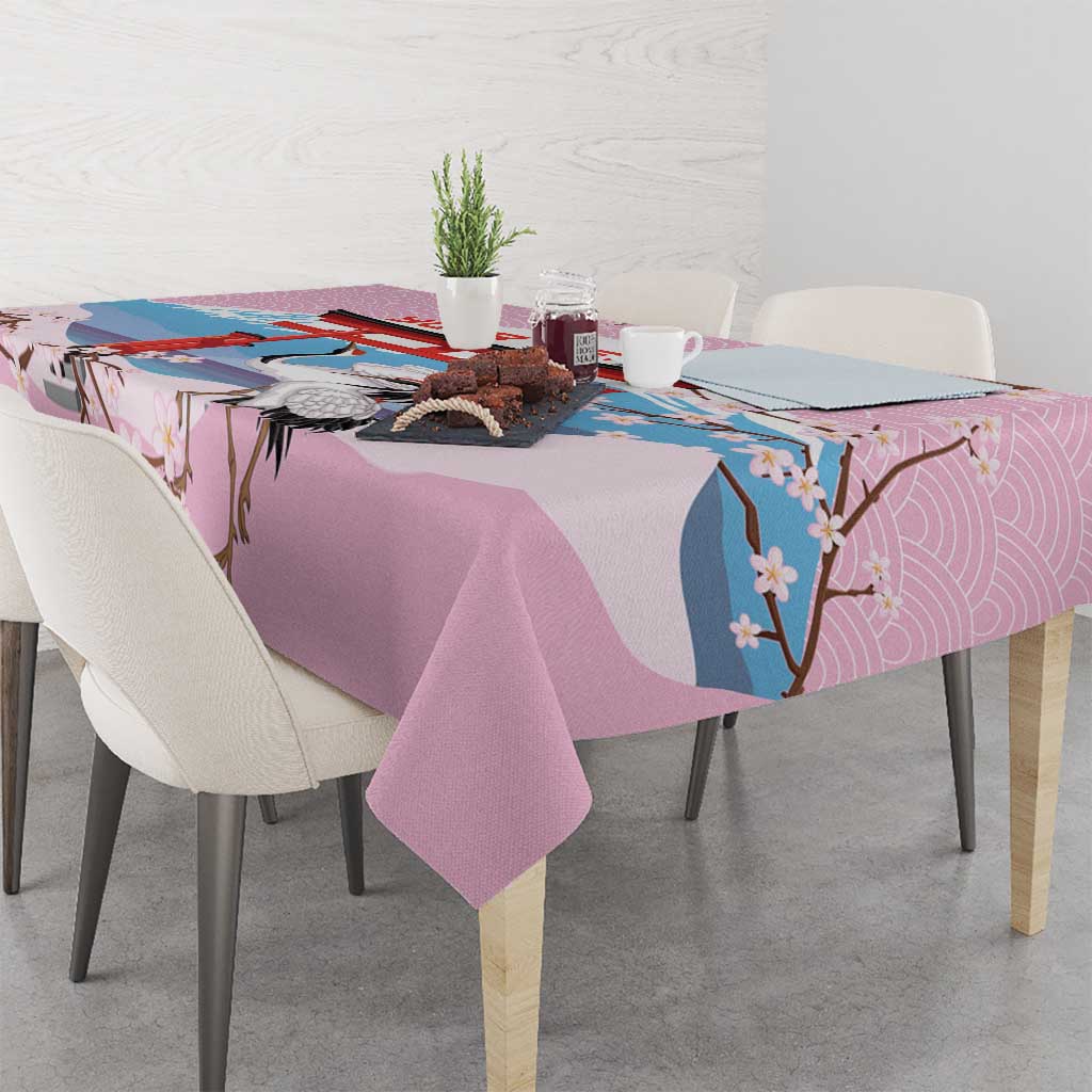Japanese Torii Gate Cranes Personalised Tablecloth Fuji Mount Sakura Seigaiha Pattern