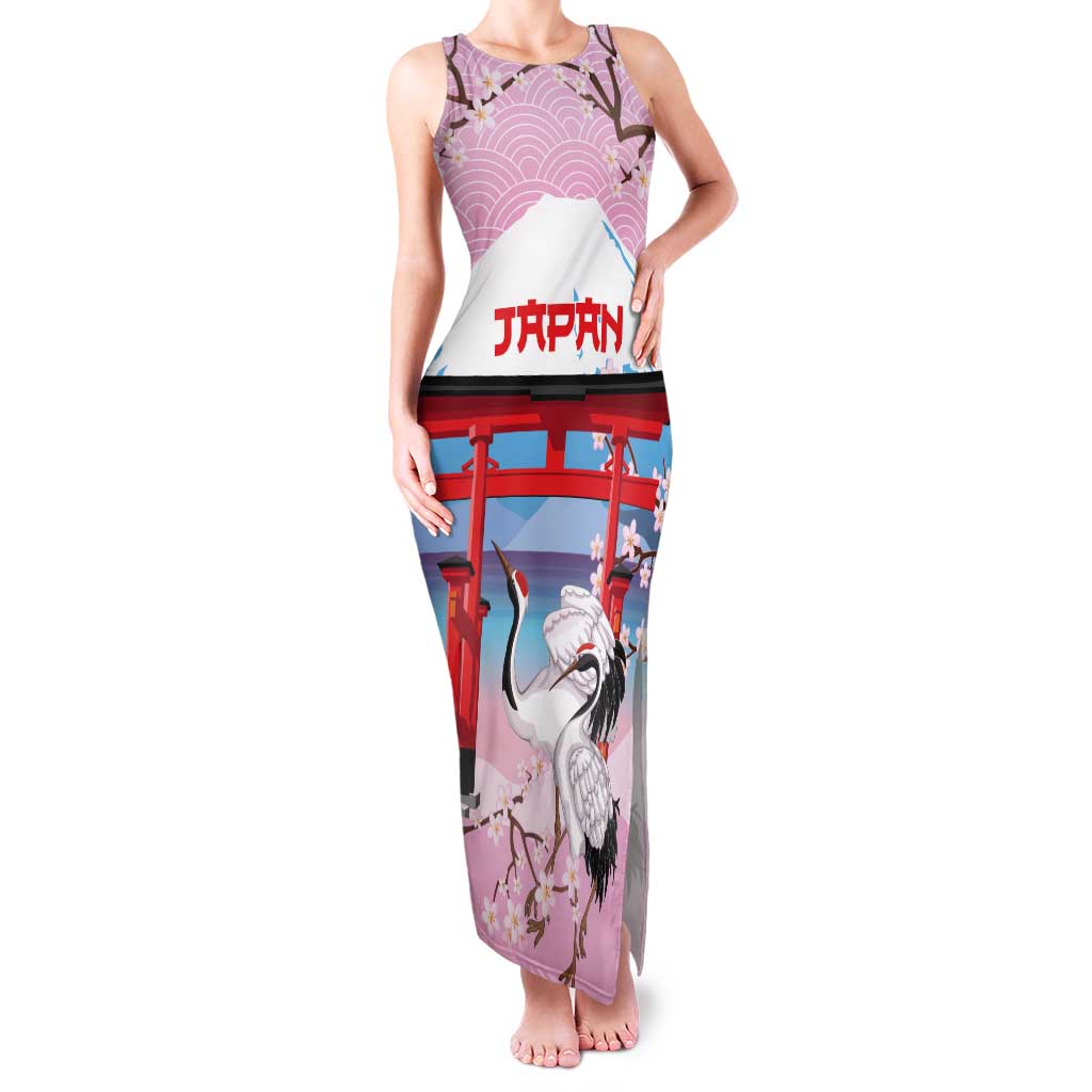 Japanese Torii Gate Cranes Personalised Tank Maxi Dress Fuji Mount Sakura Seigaiha Pattern