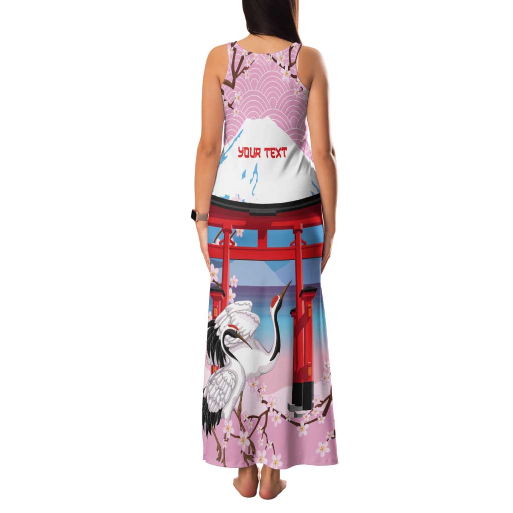 Japanese Torii Gate Cranes Personalised Tank Maxi Dress Fuji Mount Sakura Seigaiha Pattern