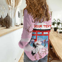 Japanese Torii Gate Cranes Personalised Women Casual Shirt Fuji Mount Sakura Seigaiha Pattern