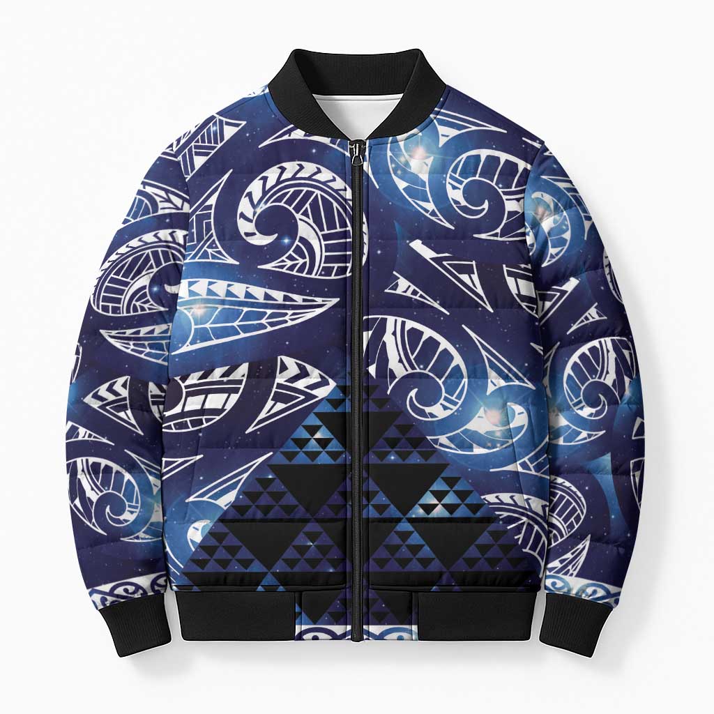 Matariki New Zealand Bomber Puffer Jacket NZ Niho Taniwha Maori New Year Blue Galaxy